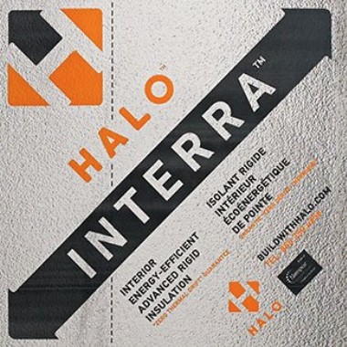 A HALO Interra interior rigid insulation panel with its reflective laminate facing